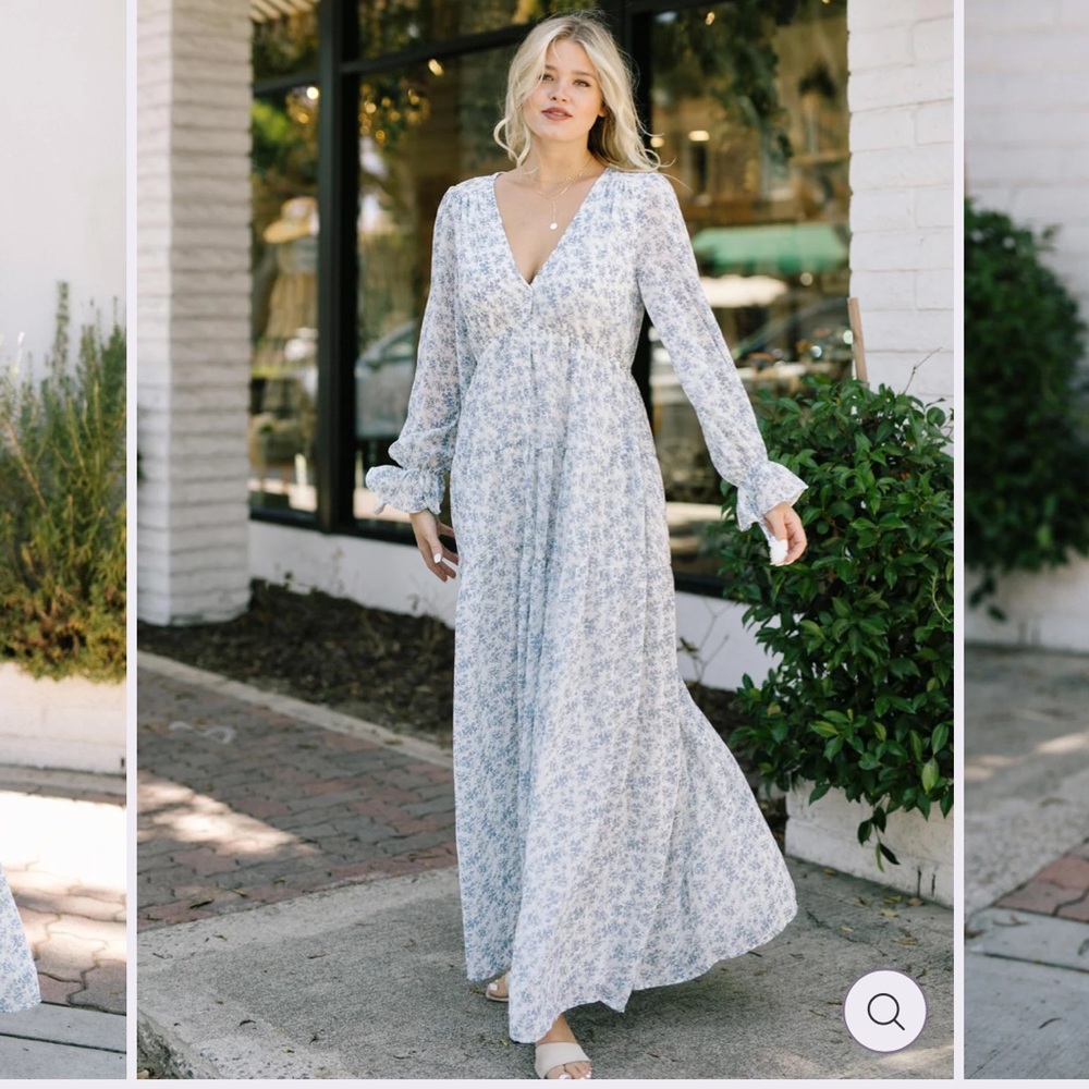Morning Lavender Floral Blue Maxi Dress